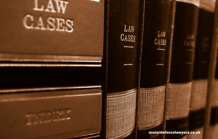 Law cases books lined up on shelf